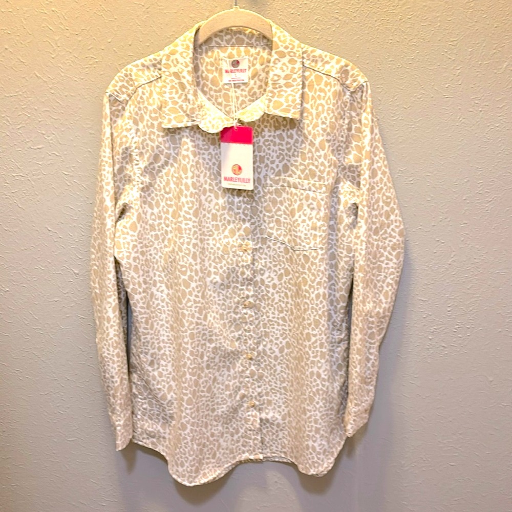Marleylilly Leopard Print Button Down Shirt Tunic Top Women’s Size Large NWT